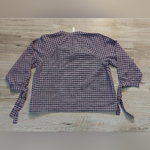 NWT Madewell 3/4 Length Tie-Sleeve Popover Top in Whitby Red White Blue Plaid XL - Picture 4 of 9
